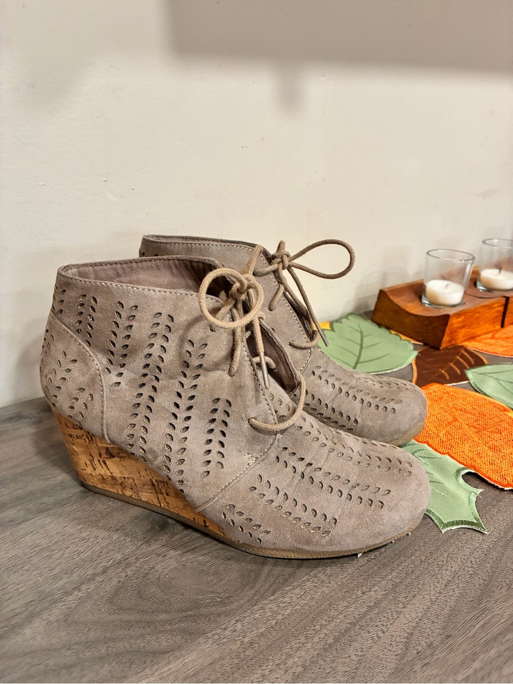 Laced wedge booties